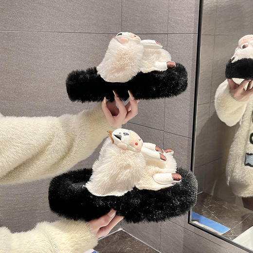 【显瘦显高❗️毛毛玩偶棉拖鞋】精选材质，细腻柔软舒适，复古简约，大气百搭鞋头，新款时尚百搭可爱棉拖鞋，可外穿ins潮鞋子L 商品图1