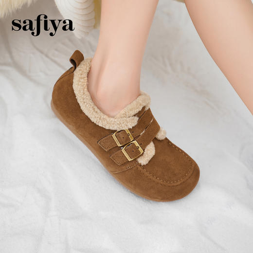 Safiya/索菲娅2024冬季踩屎感加绒外穿平底复古毛毛鞋勃肯鞋 SF44112017 商品图3