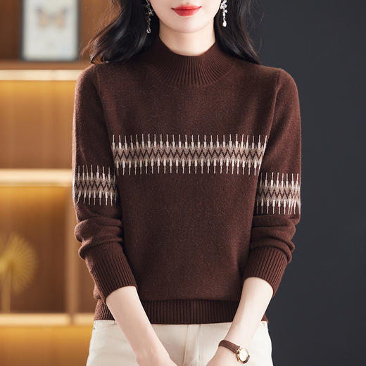 CC-101-56871慵懒风秋冬毛衣女2024新款时尚半高领咖色上衣厚款内搭针织打底衫 商品图1