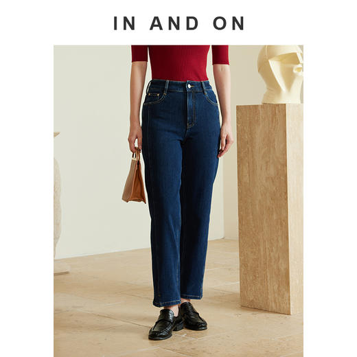 54486 IN AND ON 自由定理 脚口开衩直筒显瘦弹力牛仔裤 商品图2