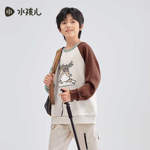 水孩儿童装春秋新款儿童拼色卫衣男童时尚套头上衣女童可爱圆领衫 商品图2