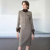 IWY /长袖粗花呢拼皮时尚正装小香风职业套装新款半裙通勤上班修身两件套CS2053 商品缩略图0