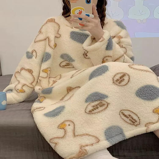 【秋冬厚实珊瑚绒条纹睡衣】静享生活重新定义家居服，优质精梳纯棉面料~舒适透气，家居服法兰绒加绒加厚大码孕妇连衣裙QQ 商品图6