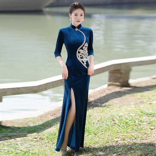 走秀旗袍新款老上海复古丝绒中式修身显瘦日常演出YD99 商品图0