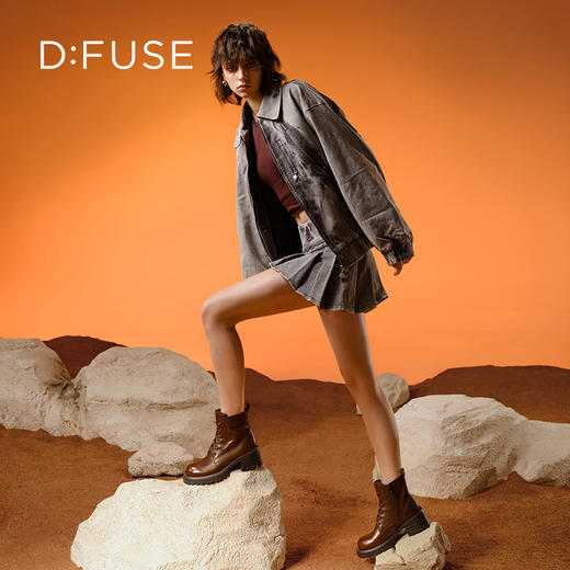 D:FUSE迪芙斯冬季新款轻量短靴复古蜡感牛皮时装靴厚底粗跟马丁靴DF44116416 商品图7