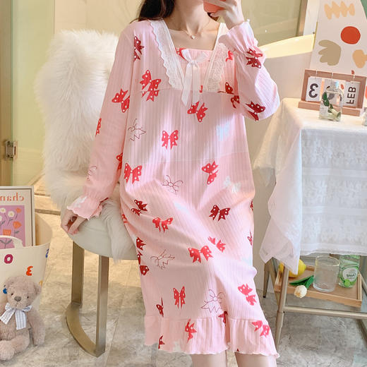 【冬季日系，甜美公主ins慵懒风睡裙】秋季长袖公主风甜美可爱睡裙，轻盈软糯透气舒适，过膝宽松大码蕾丝花边春秋季睡衣裙QQ 商品图9