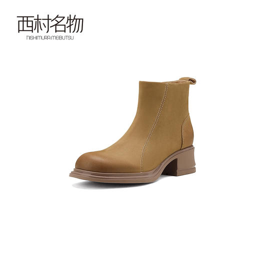 西村名物2024冬季新款厚底粗跟真皮短靴简约舒适马丁靴女X24DS47401 商品图0