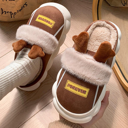 【炒可爱小鹿棉拖睛利器】被姐妹疯狂种草的鹿角棉拖鞋，可太戳我少女心了，家居防滑加绒保暖可爱静音毛绒棉拖女QQ 商品图2