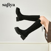 Safiya/索菲娅2024秋冬不过膝瘦瘦弹力绒面粗跟小个子增高长靴 SF44117249 商品缩略图2