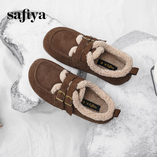 Safiya/索菲娅2024冬季踩屎感加绒外穿平底复古毛毛鞋勃肯鞋 SF44112017 商品图7