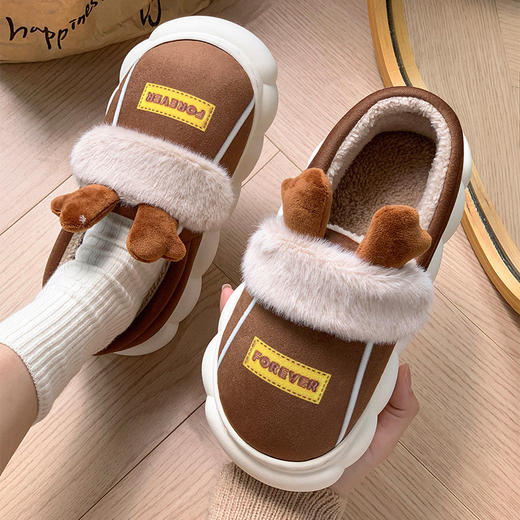 【炒可爱小鹿棉拖睛利器】被姐妹疯狂种草的鹿角棉拖鞋，可太戳我少女心了，家居防滑加绒保暖可爱静音毛绒棉拖女QQ 商品图4