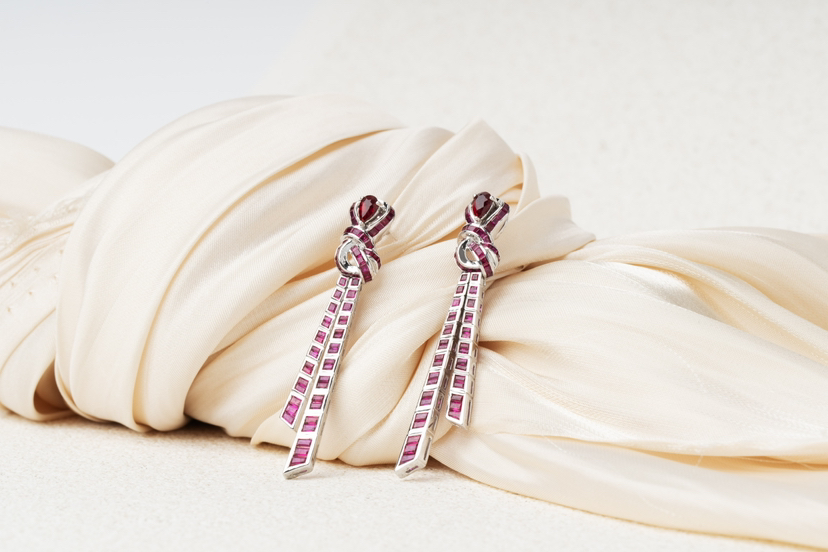 「结」红宝石钻石18k金隐形镶嵌耳环