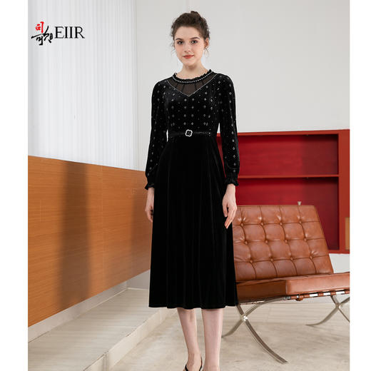 司歌丝绒长袖连衣裙秋冬修身显瘦A901132X 商品图1