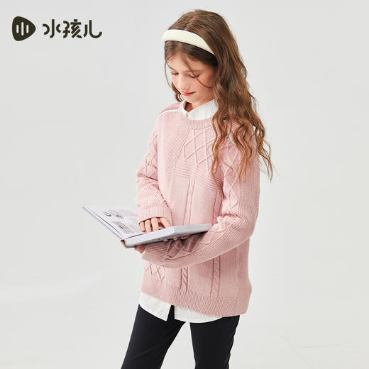 水孩儿童装2024秋冬新款儿童针织上衣男童纯色套头线衣女童圆领衫 商品图3