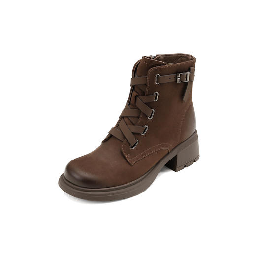 西村名物2024秋冬新款英伦复古软底真皮交叉绑带时尚马丁靴女X24DS47301 商品图2