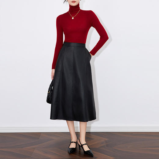 【高货wl】全新升级【铂金会员266/天猫359/差价93】(90935) 洛诗琳秋季新款高腰PU半身裙小皮裙简约百搭中长A字裙 商品图1