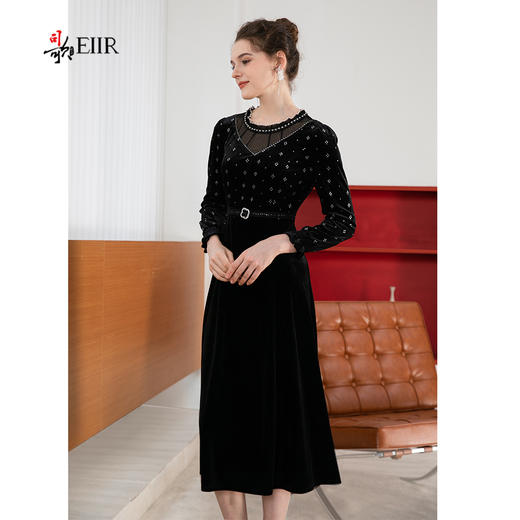 司歌丝绒长袖连衣裙秋冬修身显瘦A901132X 商品图4