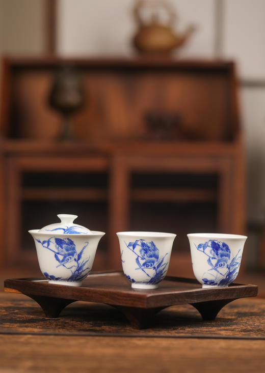 正春堂青花单翠二才盖碗两杯 商品图1