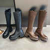 经典鲨2024年冬款百搭圆头中跟后拉链舒适显瘦加绒保暖时装长筒靴女KW279-D58351 商品缩略图2