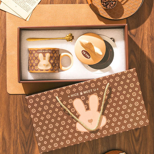 【复古兔暖暖杯】可爱少女心陶瓷水杯高颜值送女朋友闺蜜生日礼物马克杯咖啡杯子礼盒装 商品图1