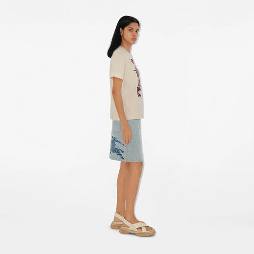 BURBERRY 巴宝莉 女士马术骑士徽标印花棉质圆领短袖T恤 米色 8096379 C1403 商品图2