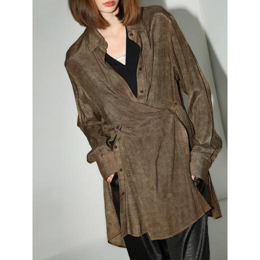 COCOBELLA侘寂风多穿法内搭衬衫女炒色晕染中长款衬衣SR7051 商品图2