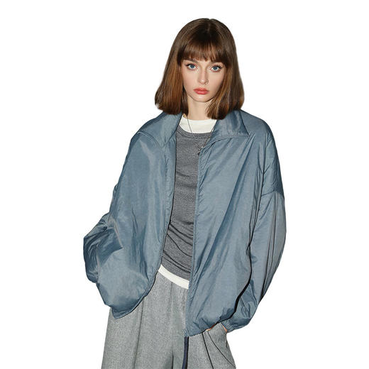 COCOBELLA雾蓝色渲染印花轻型棉服女秋冬立领棉衣夹克MF0003 商品图1