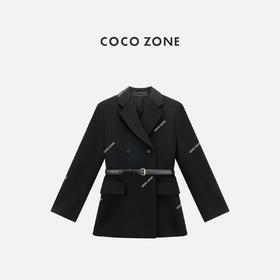 COCO ZONE 高级感黑色西装外套气质双排扣上衣CC2C1411