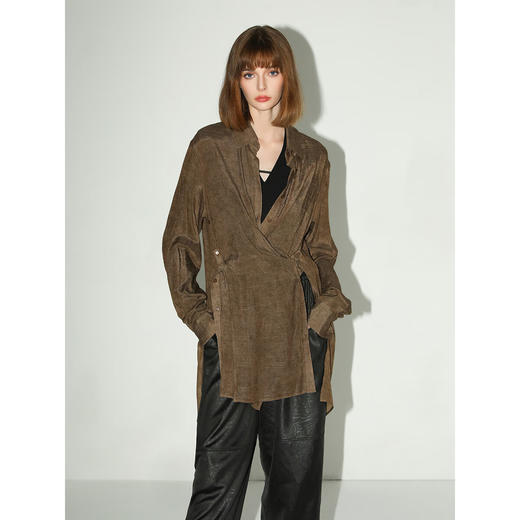 COCOBELLA侘寂风多穿法内搭衬衫女炒色晕染中长款衬衣SR7051 商品图1