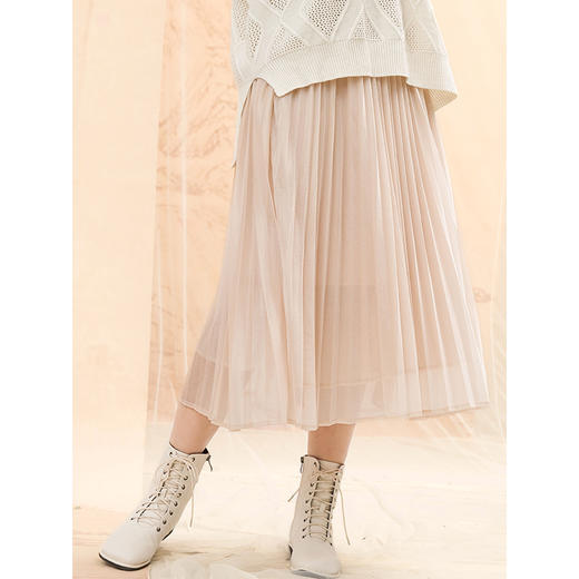 famecoco范可儿高腰半身裙中长款网纱半裙百褶裙子F191HA009 商品图3