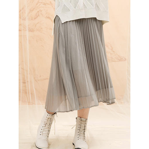 famecoco范可儿高腰半身裙中长款网纱半裙百褶裙子F191HA009 商品图1