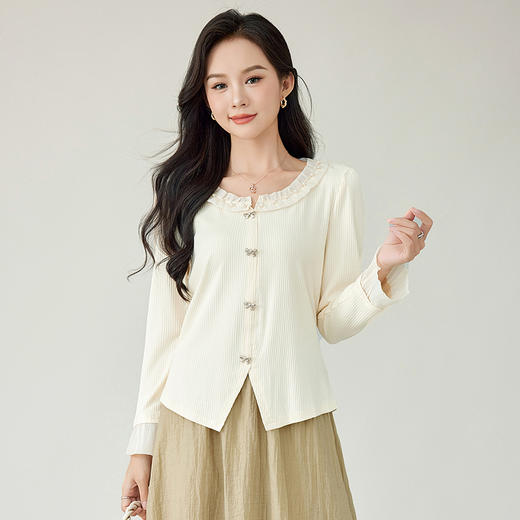 奢姿2025年春季新款大码女装减龄钉珠上衣胖妹妹拼接开衩针织衫5543262127 商品图2