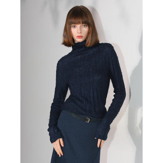 COCOBELLA[侘寂风]精致镂空压褶针织衫高领内搭打底衫MZ7068 商品图1