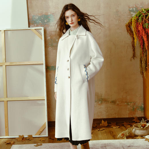 【暖冬内购】两三事梵高文艺清香奶鸢2024冬新款可拆毛织双层领毛呢外套女宽松 商品图1