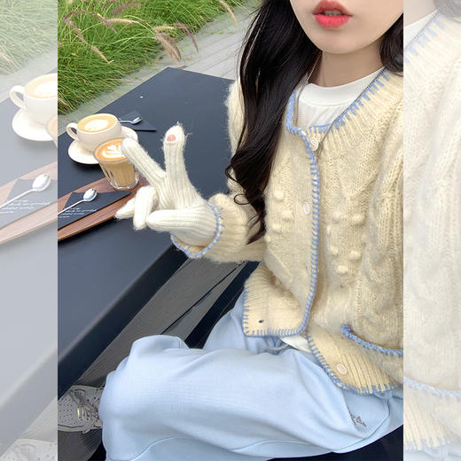 <曾小咸推荐>法式慵懒米杏色系扣圆领毛衣 商品图3