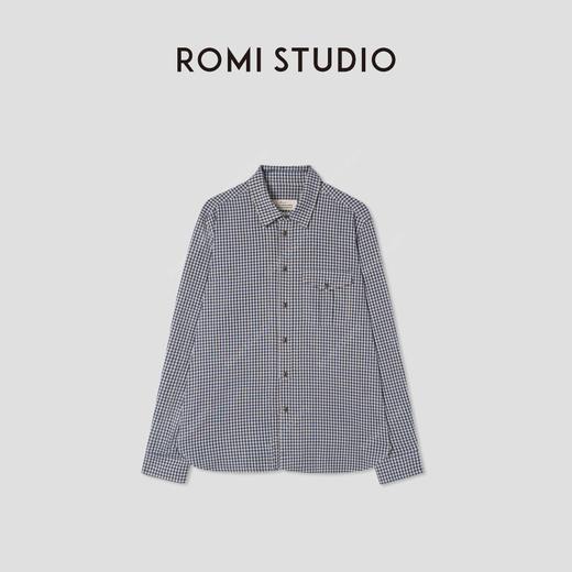 ROMI STUDIO“复古随性”100棉蓝白细格纹软糯宽松翻领衬衣431C9120 商品图4