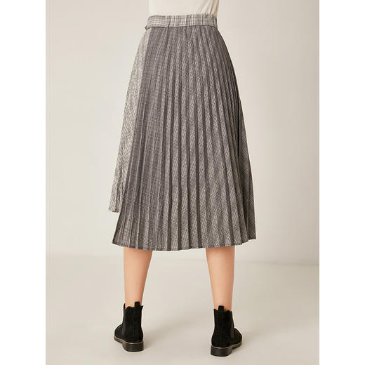 famecoco范可儿格子半身裙复古不规则百褶裙中长款F195HA004 商品图1