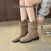 经典鲨2024年冬新款百搭时尚圆头潮流时尚中筒褶皱堆堆靴女KW65-D58181 商品缩略图0