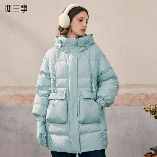 【暖冬内购】两三事 北岛冰川 2024冬季新款休闲拉链装饰多口袋连帽羽绒服女 商品图0
