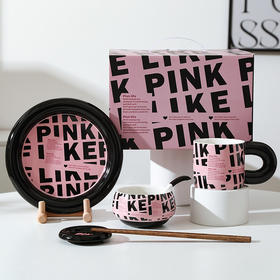 【BLACK PINK礼盒餐具】好看碗碟家用精致漂亮陶瓷碗筷ins风黑色碗盘子