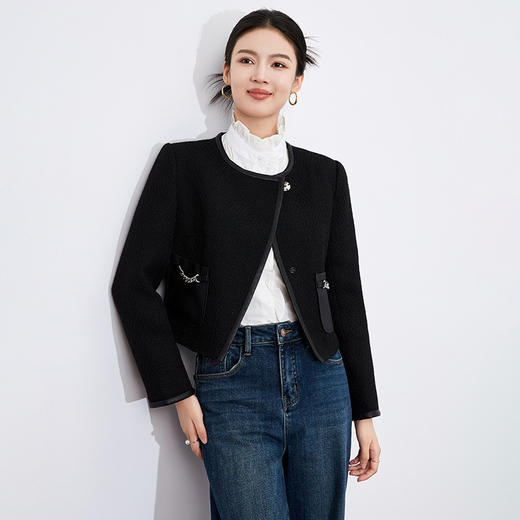 【高货wl】全新升级【铂金会员367/天猫489/差价122】(81806) 洛诗琳时尚复古不规则链条外套高级感满满撞色短外套女 商品图3