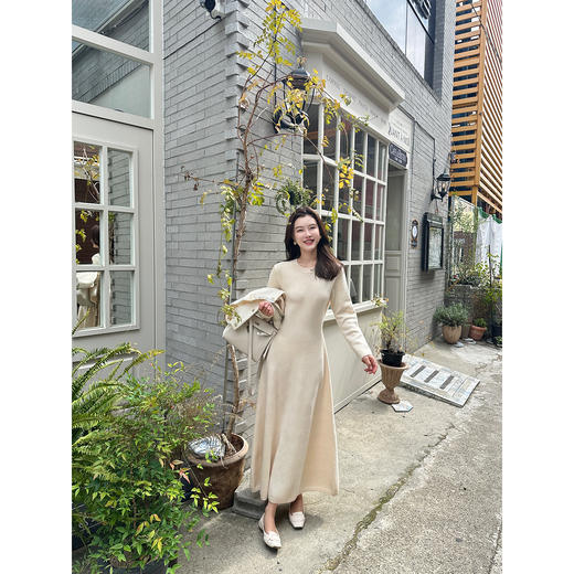 DUO智仙生 无限温柔的冬 栗子棕和暖百纯羊毛针织长裙 商品图2