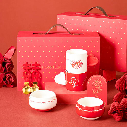 【慢慢相遇礼盒餐具】中国风红色喜庆餐具碗盘套装家用新婚礼物碗碟勺陶瓷盘碗碟礼盒装 商品图5