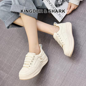 经典鲨2024年秋季款百搭圆头系带平底舒适通勤休闲小白鞋女KW160-D37251