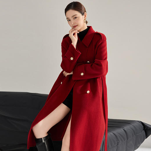 【高货sh】全新升级【铂金会员882/天猫1189/差价307】(03318) 洛诗琳秋冬季英伦风新年红双排扣长款羊毛双面毛呢外套 商品图3