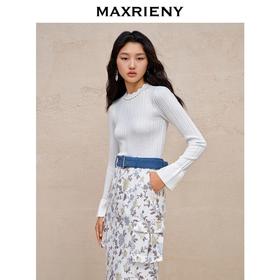 MAXRIENY极简复古感珍珠波浪领套头针织毛衫上衣(货号:MC88SW824)