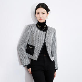 【高货wl】全新升级【铂金会员367/天猫489/差价122】(81806) 洛诗琳时尚复古不规则链条外套高级感满满撞色短外套女