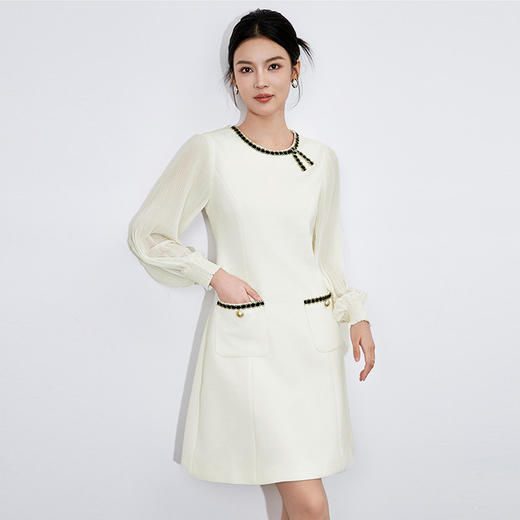 【高货wl】全新升级【铂金会员330/天猫439/差价109】(81455) 洛诗琳高级感气质A字裙2024秋季新款编织拼接小香连衣裙女 商品图4