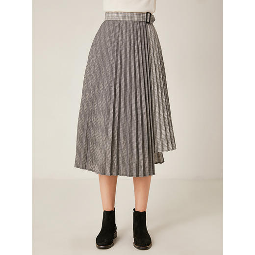 famecoco范可儿格子半身裙复古不规则百褶裙中长款F195HA004 商品图0