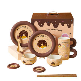【甜甜圈礼盒餐具】可爱餐具碗盘套装1-2人食伴手礼送礼碗碟杯子勺子套装